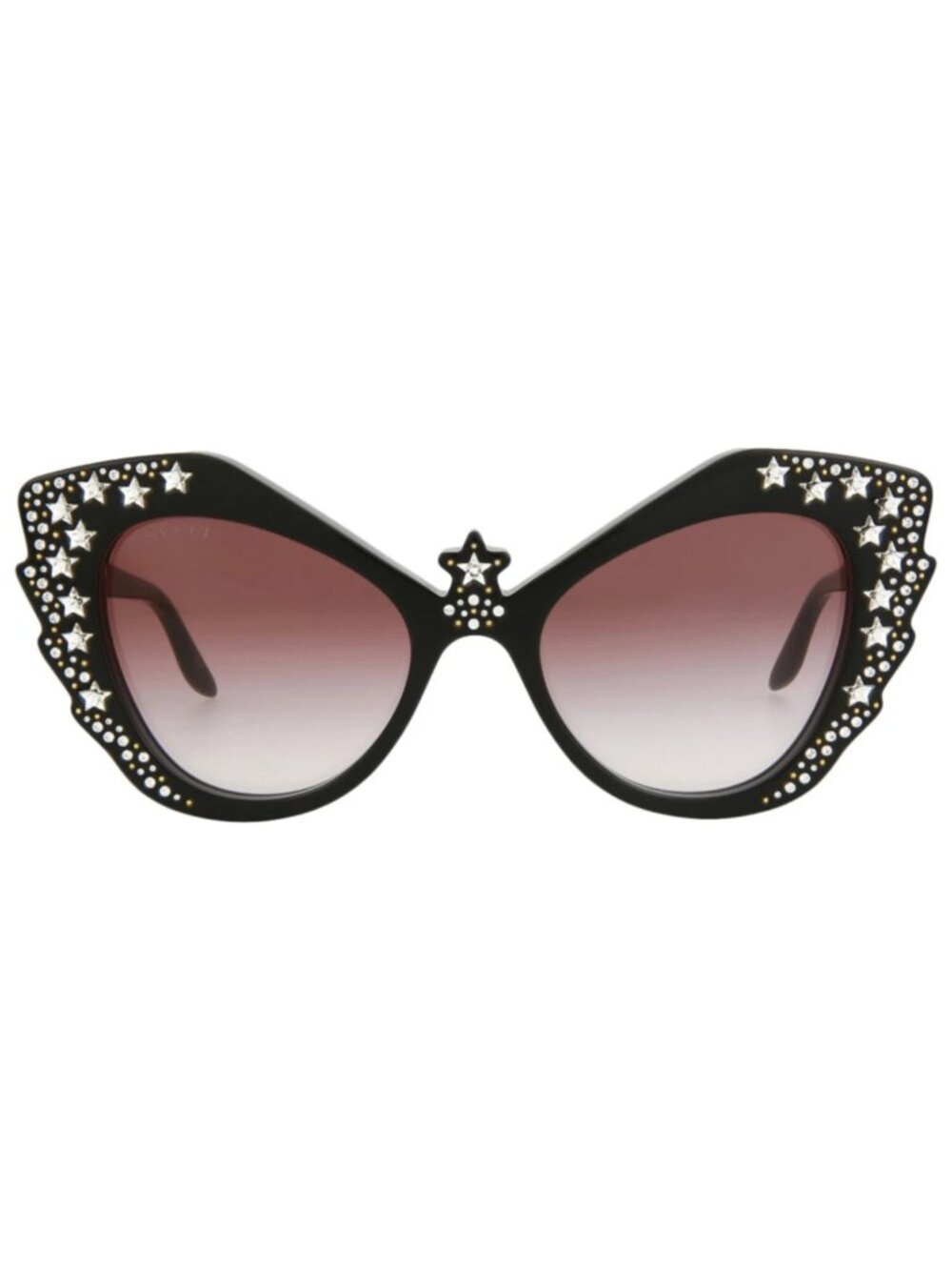 New Gucci Women's Sunglasses Cat Eye Acetate Frame Black Black Red - Picture 2 of 4